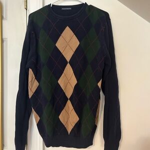 Brandy Melville Women's Navy Blue/Multi-colored Cotton V-Neck Pullover